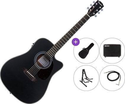 electro-acoustic guitar Pasadena PDC-200E Premium SET Black electro-acoustic guitar - 1