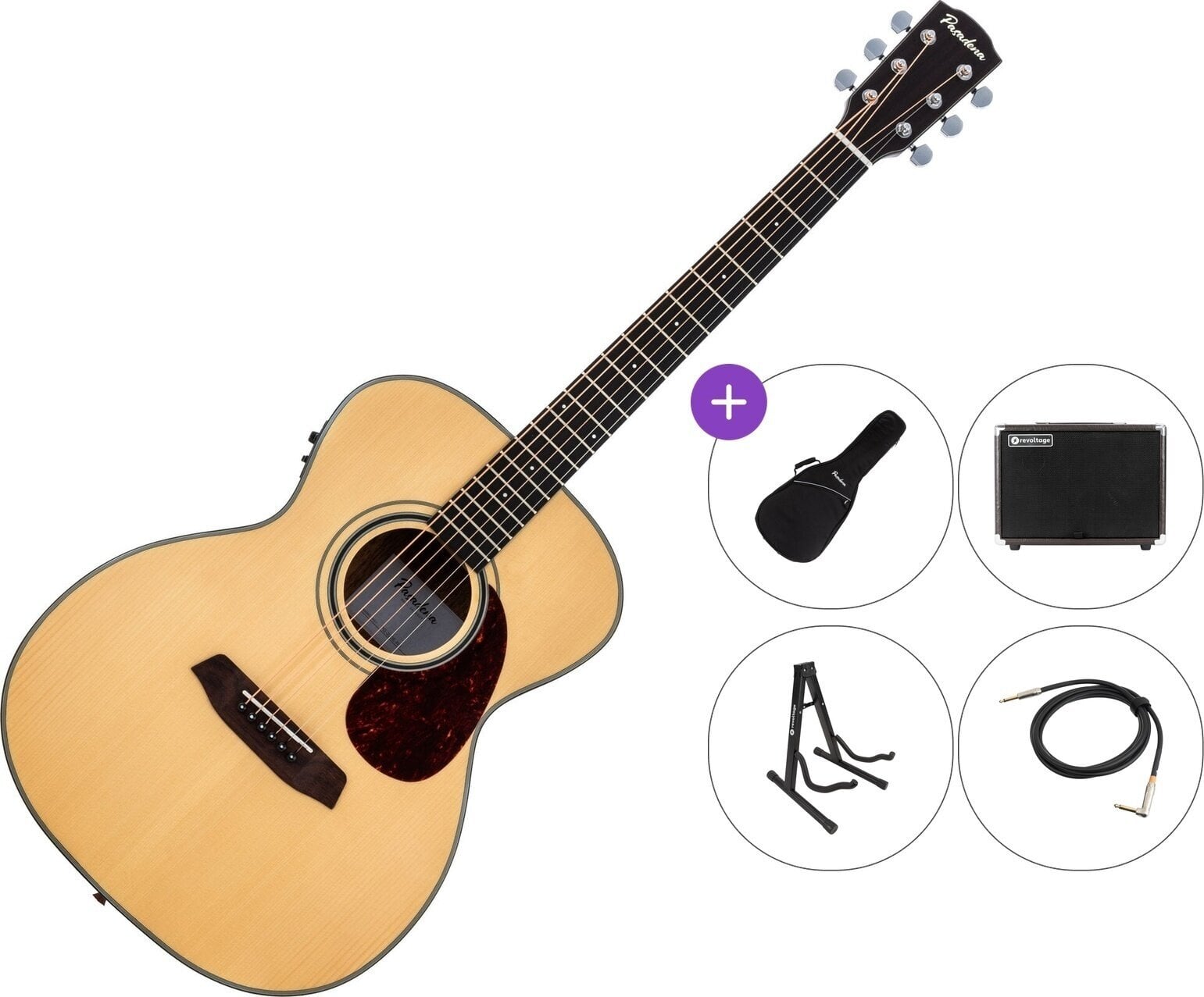 Elektro-akustična jumbo Pasadena PG-200E Premium SET Natural Elektro-akustična jumbo