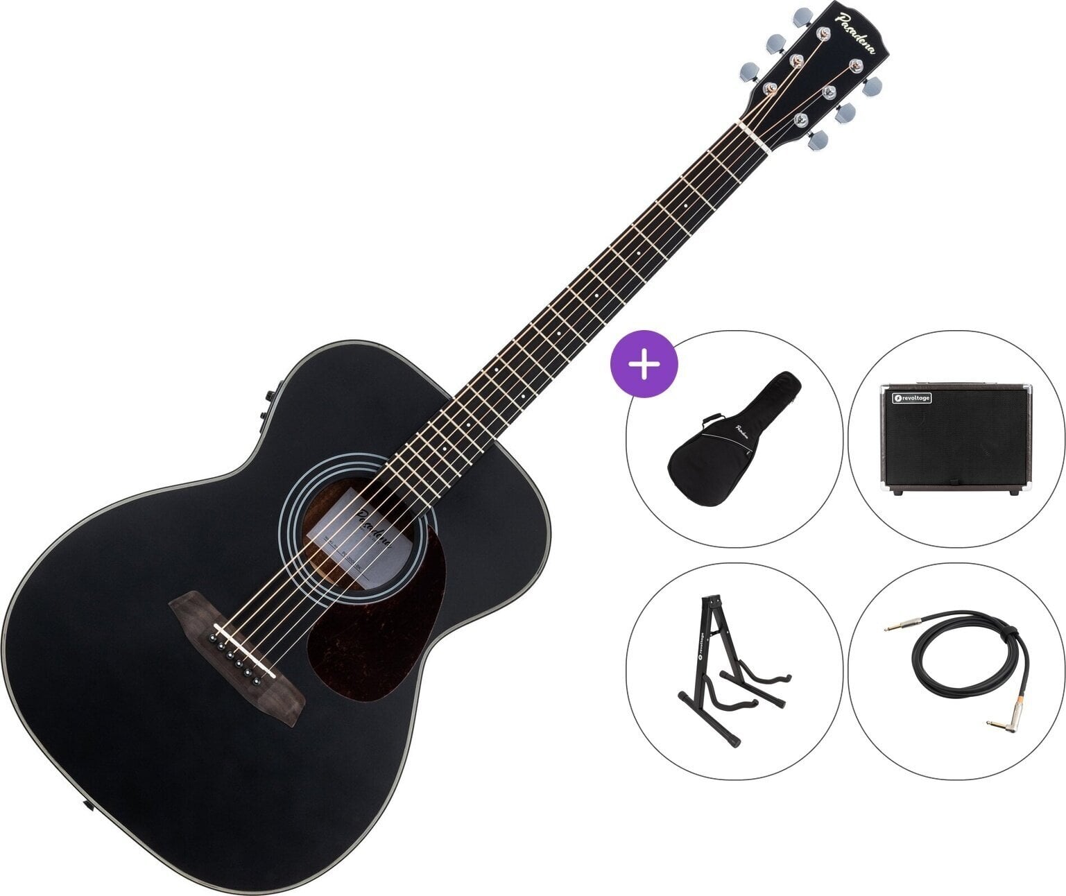 electro-acoustic guitar Pasadena PG-200E Premium SET Black electro-acoustic guitar