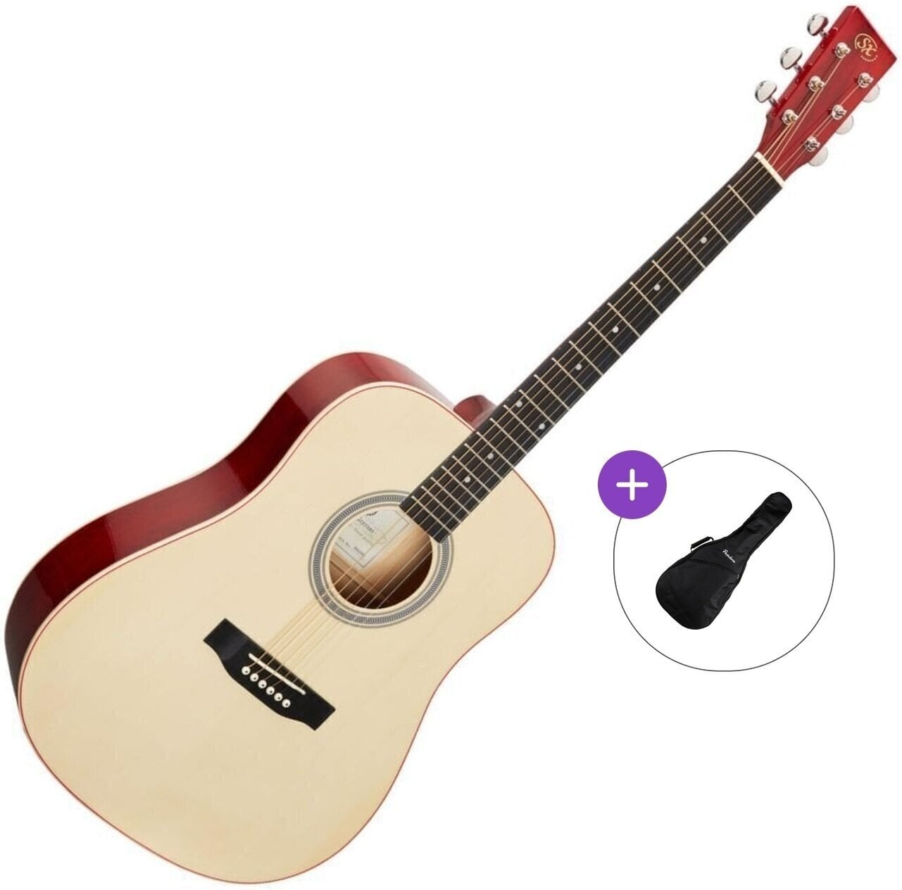 Akustická kytara SX SD204 Basic SET Transparent Red Akustická kytara