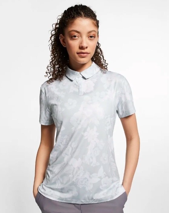 Polo majice Nike Dri-Fit All Over Floral Print Wmn Polo Pure Platinum/White S