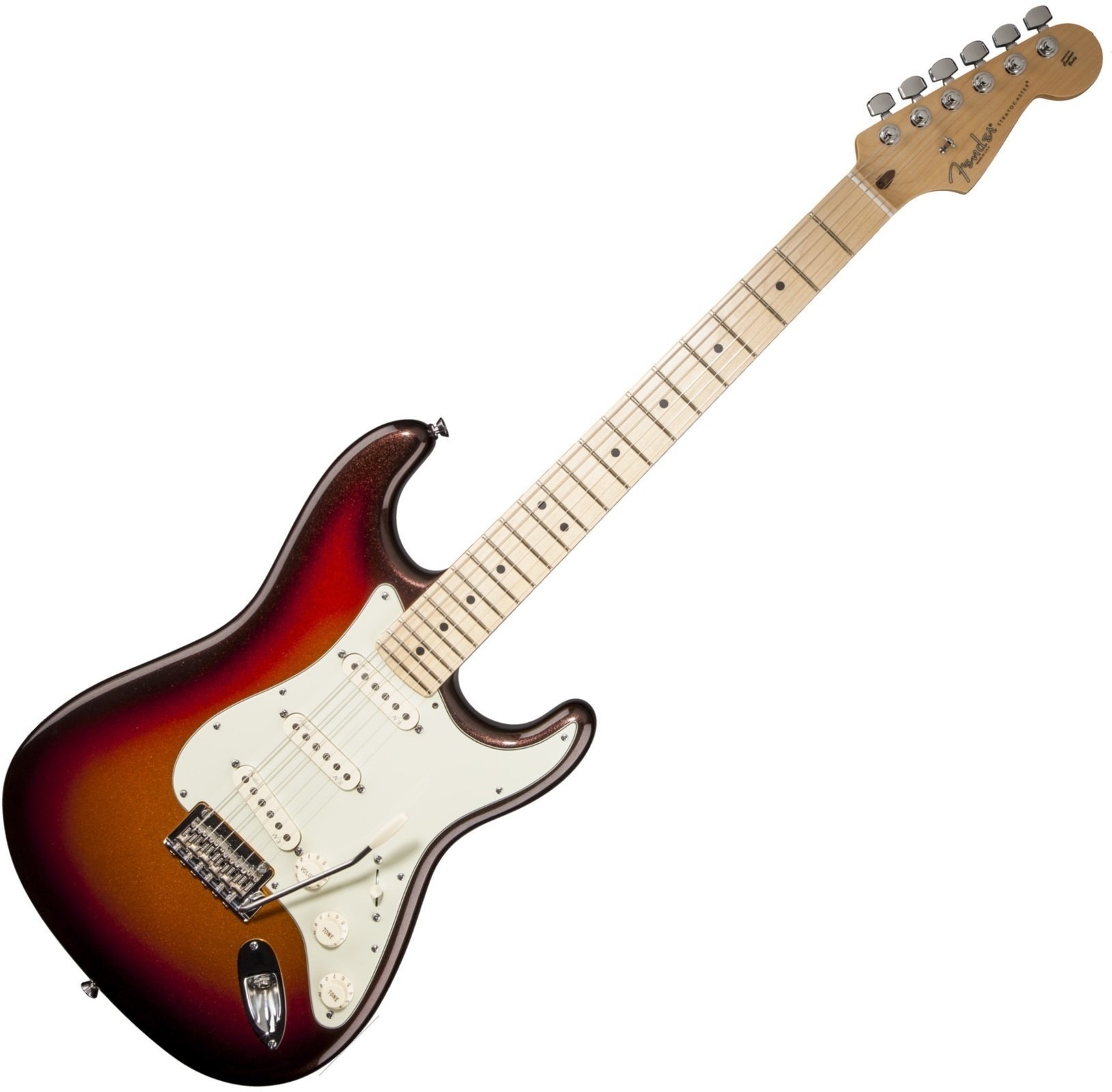 Guitarra eléctrica Fender American Deluxe Stratocaster Plus, Maple Fingerboard, Mystic 3-Color Sunburst