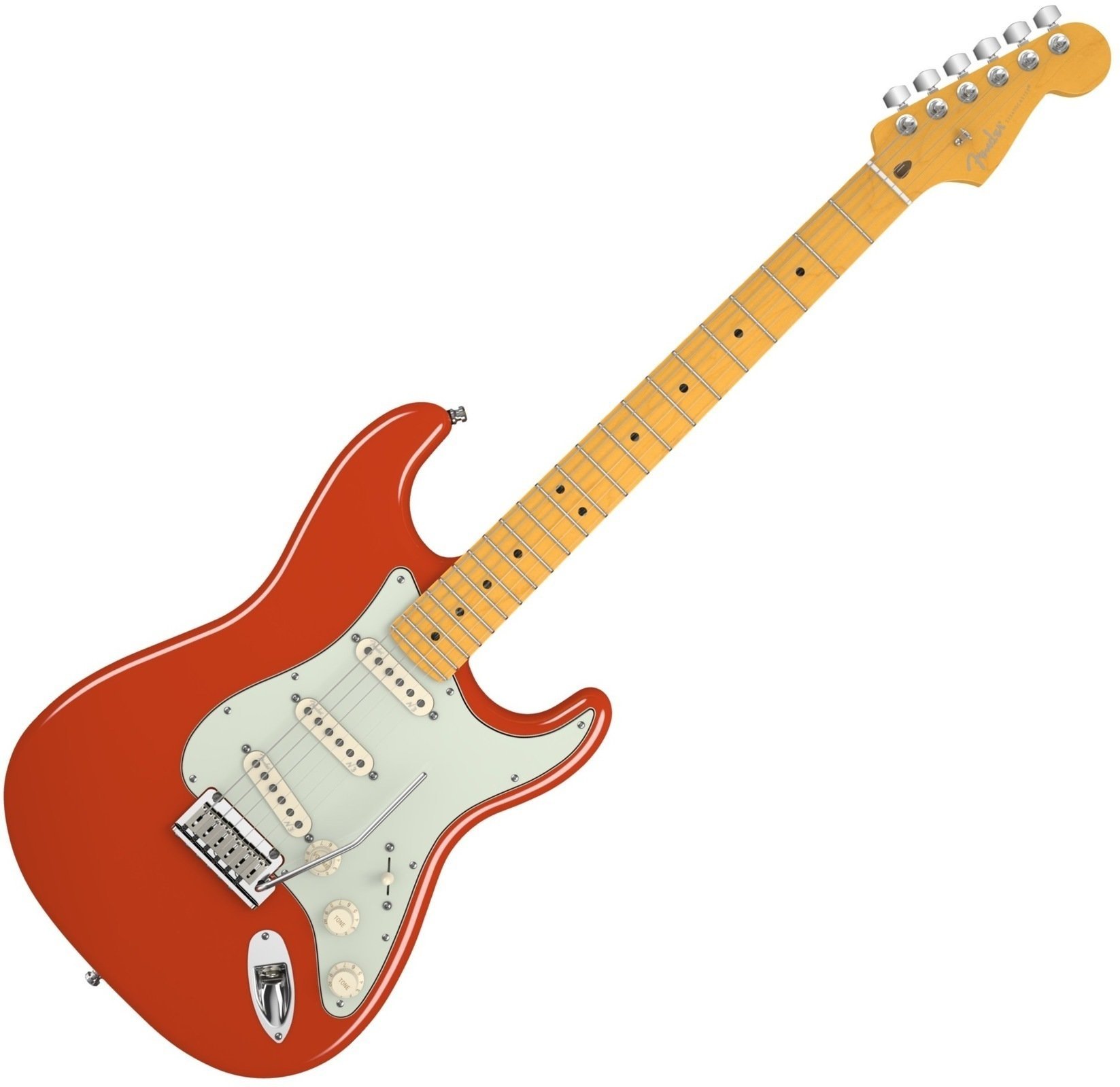 Elektromos gitár Fender American Deluxe Stratocaster V Neck, Maple Fingerboard, Fiesta Red