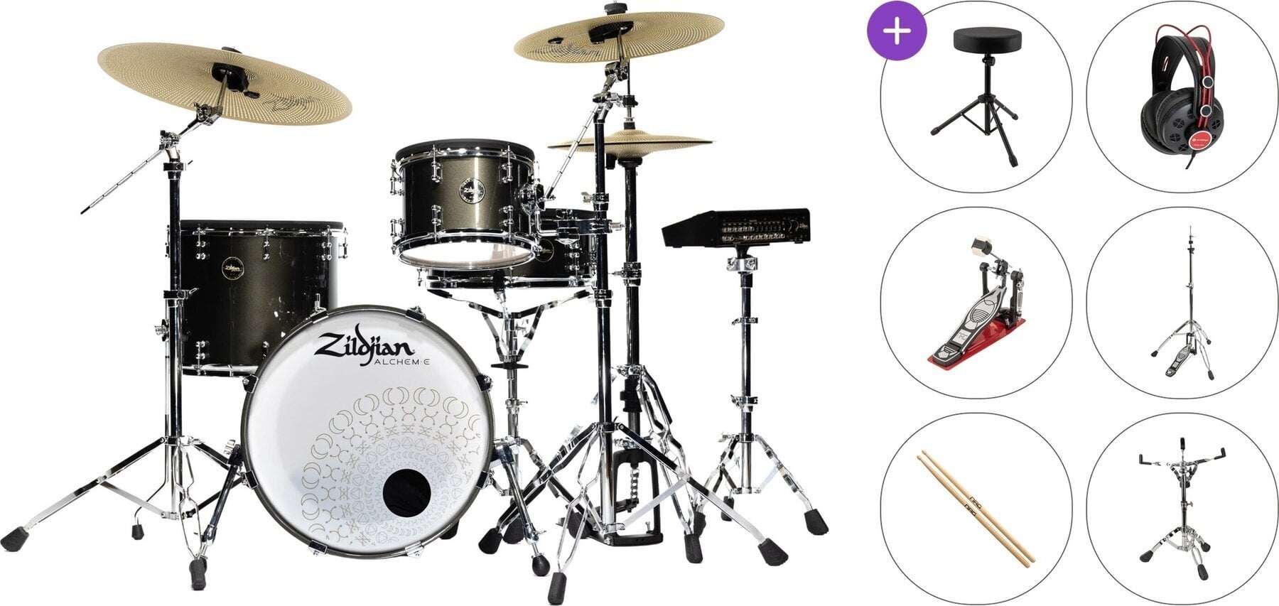 Комплект електронни барабани Zildjian Alchem-E Gold Standard SET Black Gold Foundry Shimmer Gloss Lacquer Комплект електронни барабани