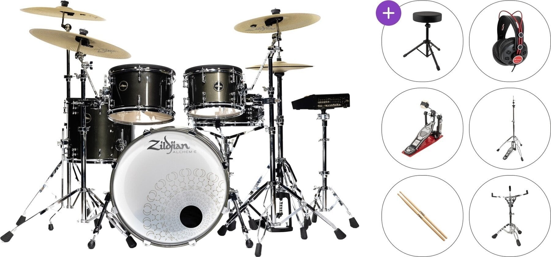 Комплект електронни барабани Zildjian Alchem-E Gold EX Standard SET Black Gold Foundry Shimmer Gloss Lacquer Комплект електронни барабани