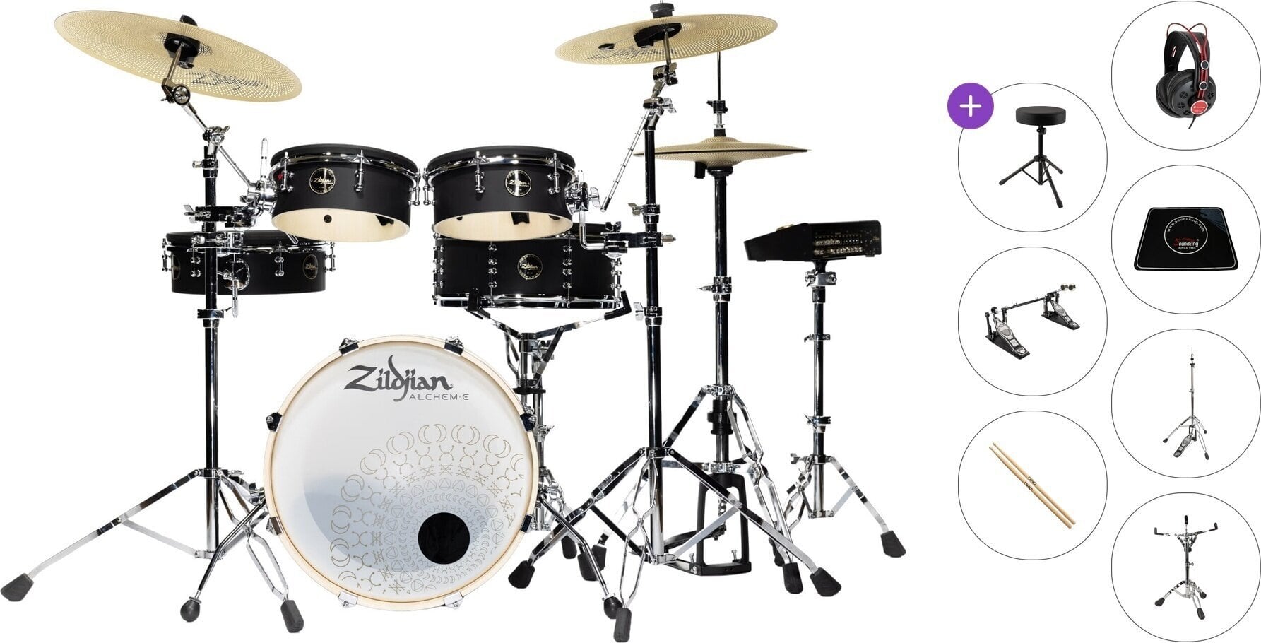 Elektroniskais bungu komplekts Zildjian Alchem-E Bronze EX Premium SET Matte Black Wrap Elektroniskais bungu komplekts