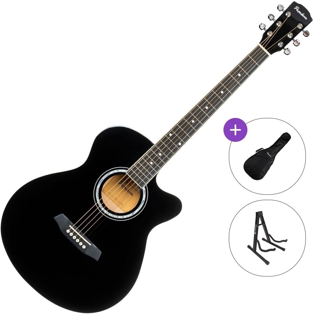 Akustická gitara Jumbo Pasadena PGC-10 Standard SET Black Akustická gitara Jumbo