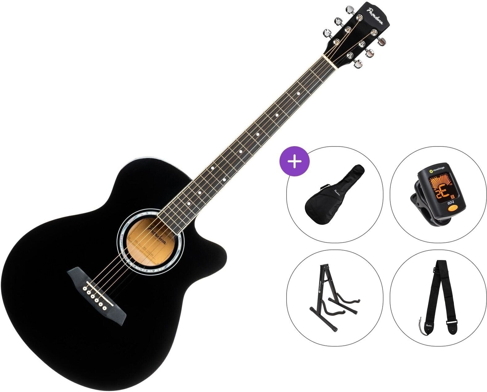 Akustická gitara Jumbo Pasadena PGC-10 Premium SET Black Akustická gitara Jumbo