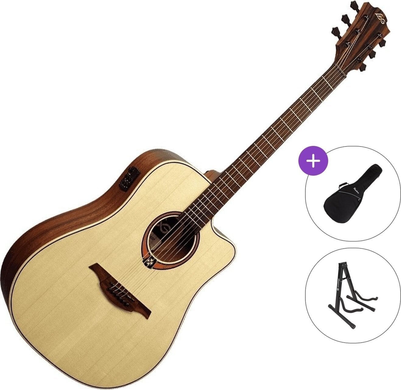 Dreadnought Elektro-Akustikgitarren LAG Tramontane 88 T88DCE Standard SET Natural Dreadnought Elektro-Akustikgitarren