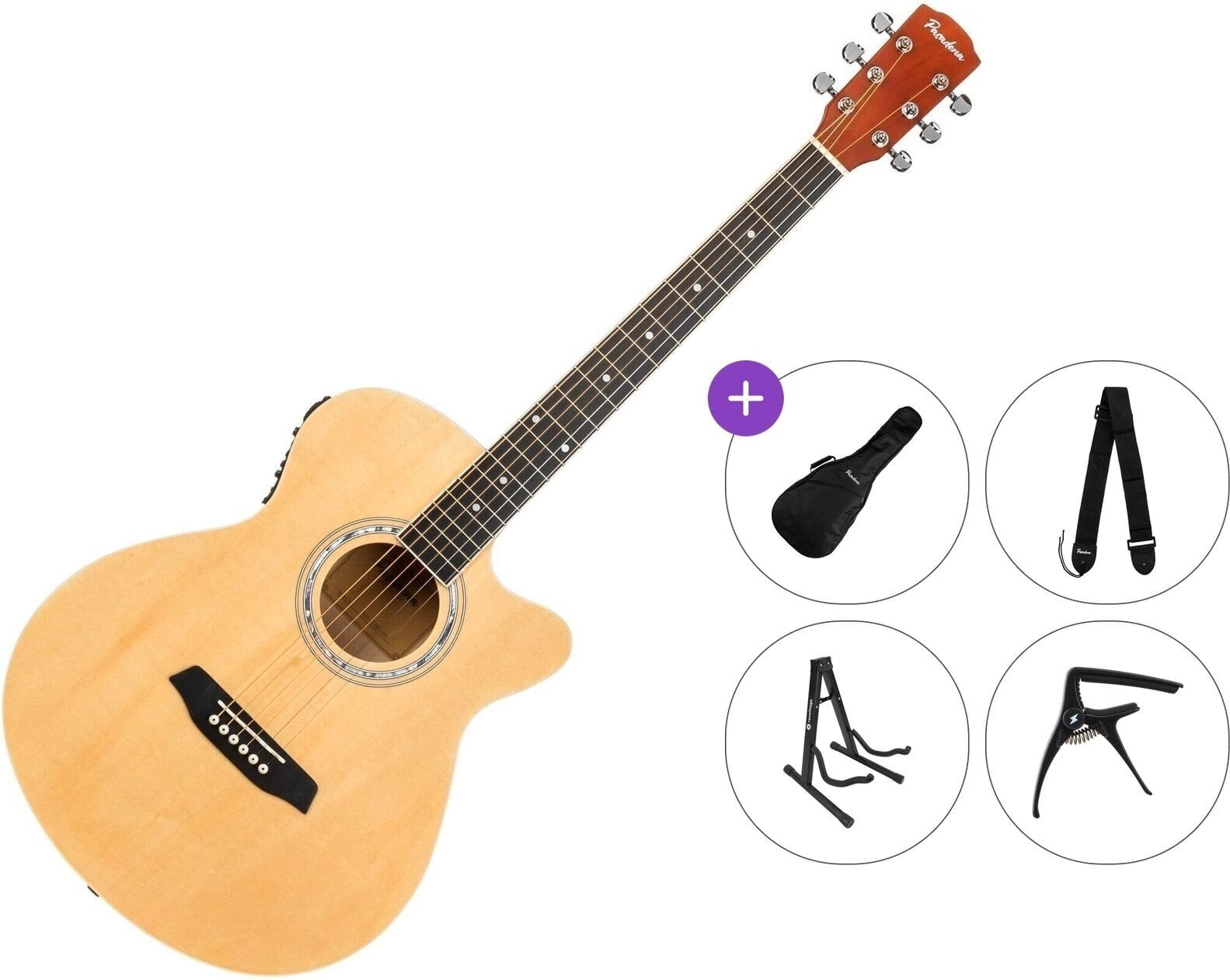 Elektroakustická gitara Jumbo Pasadena PGC-10E Premium SET Natural Elektroakustická gitara Jumbo