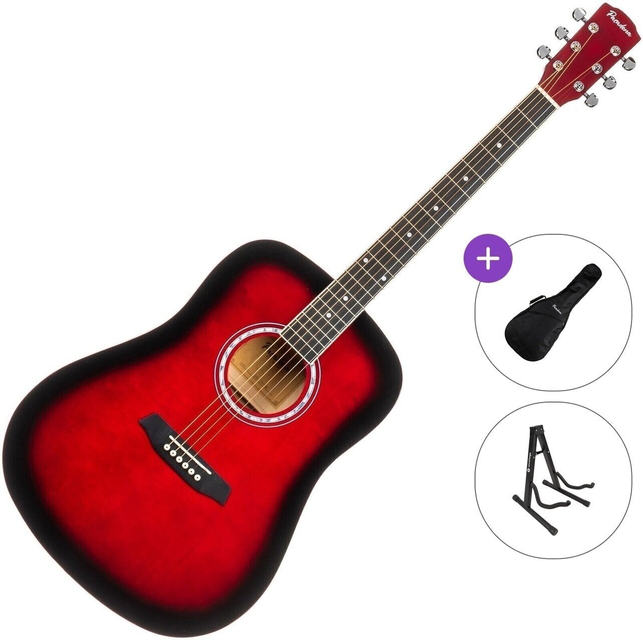 Akustikgitarre Pasadena PD-10 Standard SET Red Burst Akustikgitarre