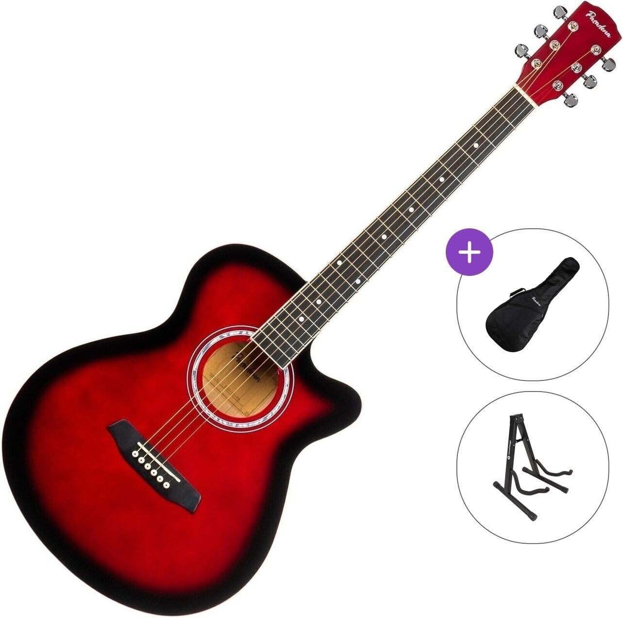 Jumbo Akustikgitarre Pasadena PGC-10 Standard SET Red Burst Jumbo Akustikgitarre