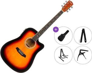 Dreadnought elektro-akoestische gitaar Pasadena PDC-10E Premium SET Vintage Sunburst Dreadnought elektro-akoestische gitaar