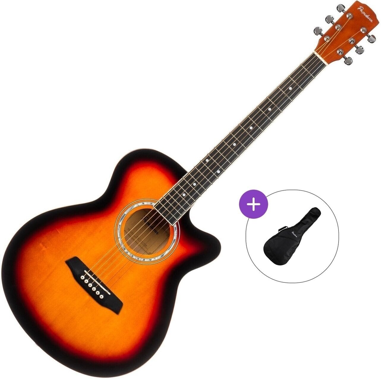 Jumbo Akustikgitarre Pasadena PGC-10 Basic SET Vintage Sunburst Jumbo Akustikgitarre