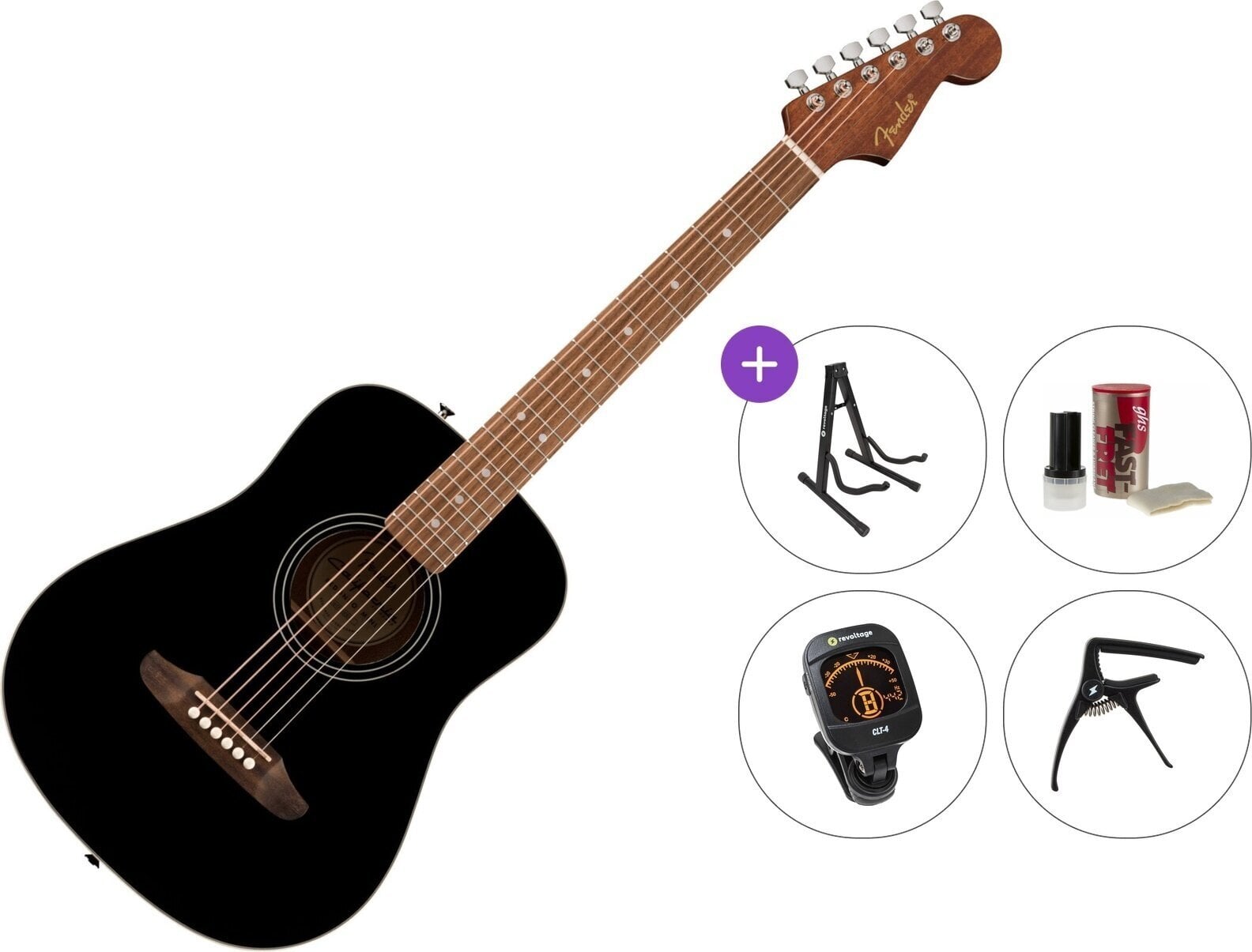 Dreadnought-kitara Fender California Standard Redondo Mini Premium SET Black Dreadnought-kitara