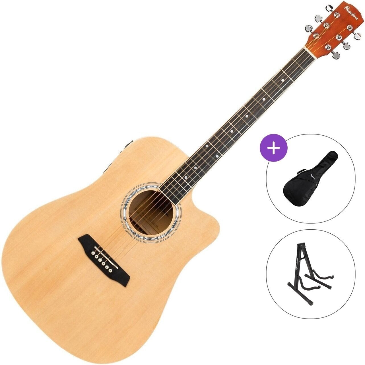 Dreadnought elektro-akoestische gitaar Pasadena PDC-10E Standard SET Natural Dreadnought elektro-akoestische gitaar