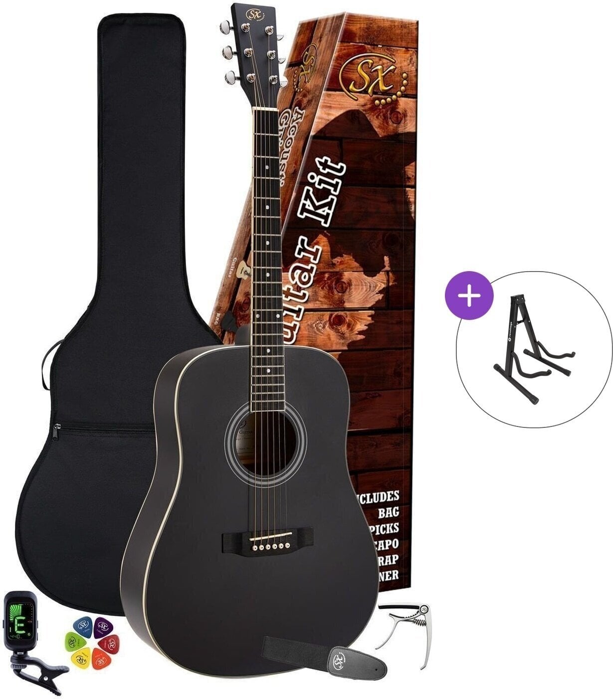 Ακουστική Κιθάρα SX SD104KBK Basic SET Black Ακουστική Κιθάρα
