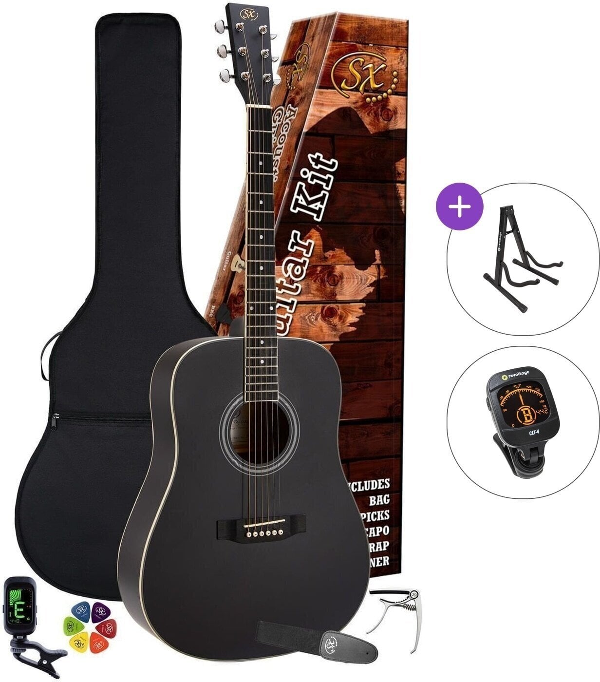 Ακουστική Κιθάρα SX SD104KBK Standard SET Black Ακουστική Κιθάρα