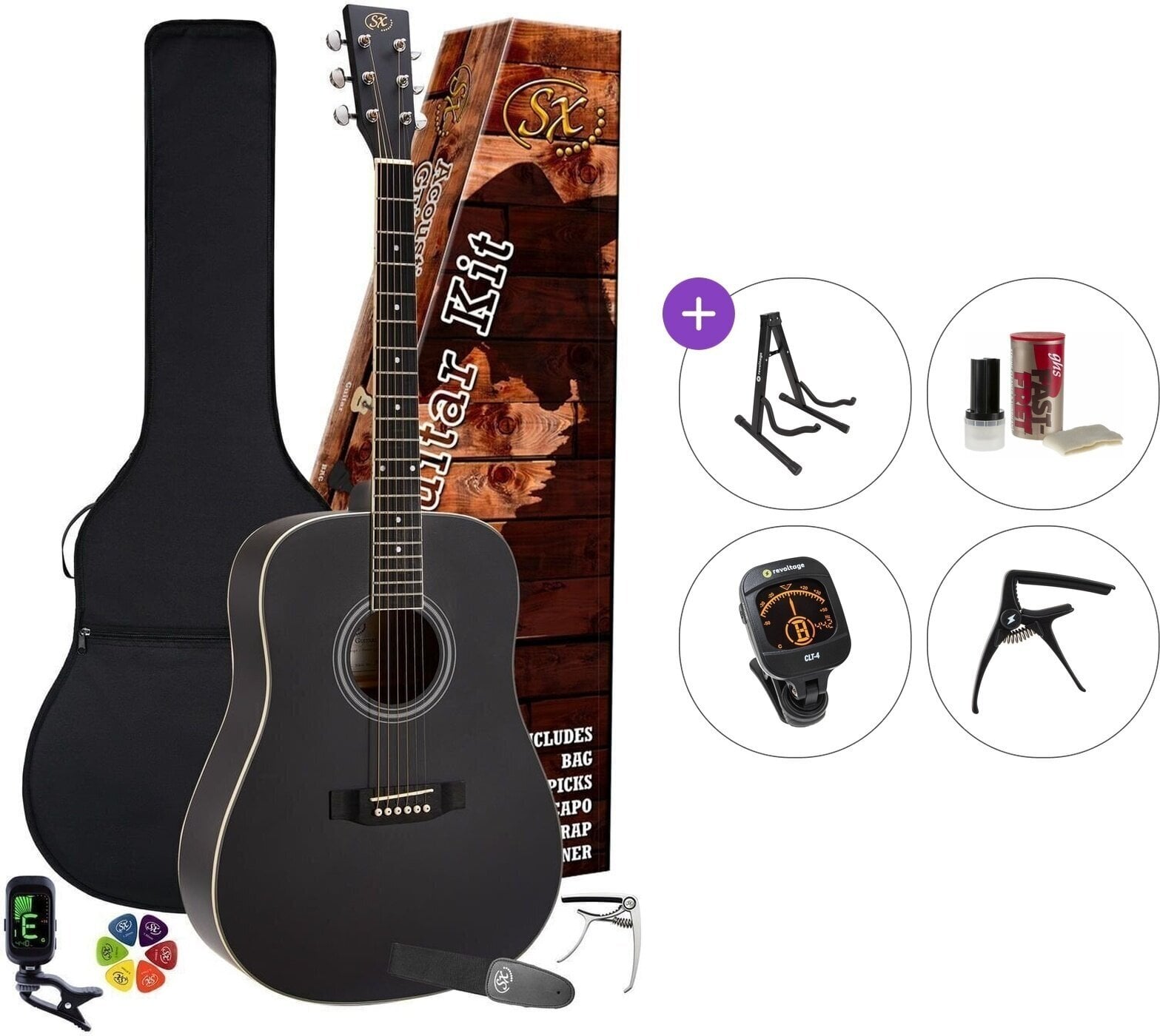 Ακουστική Κιθάρα SX SD104KBK Premium SET Black Ακουστική Κιθάρα