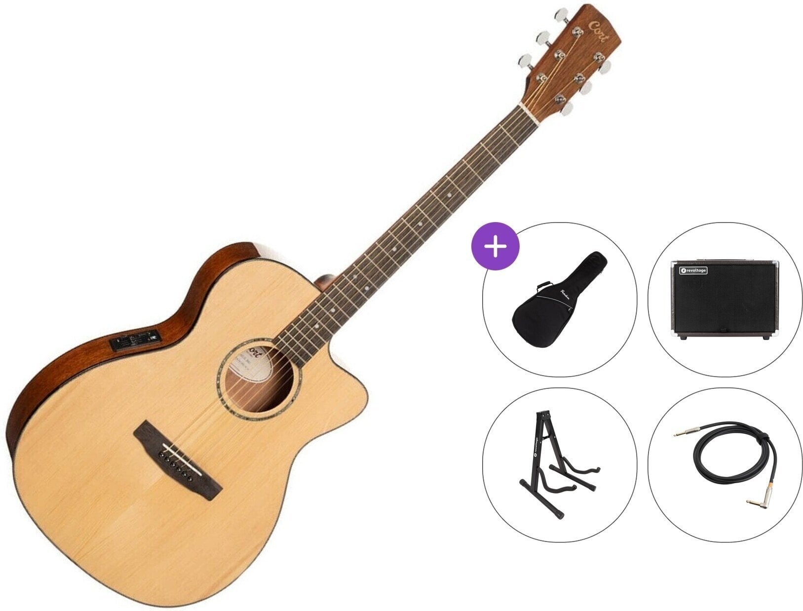 Chitarra Semiacustica Jumbo Cort L60CE Premium SET Natural Gloss Chitarra Semiacustica Jumbo