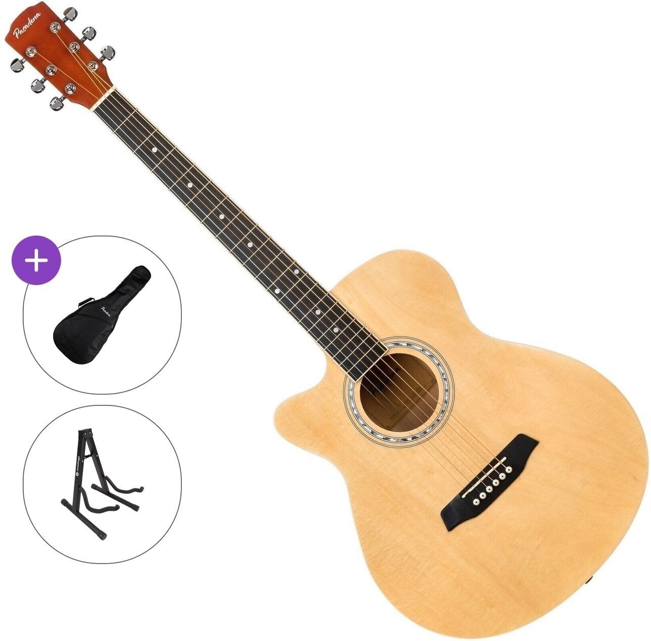 Jumbo Akustikgitarre Pasadena PGC-10L Standard SET Natural Jumbo Akustikgitarre