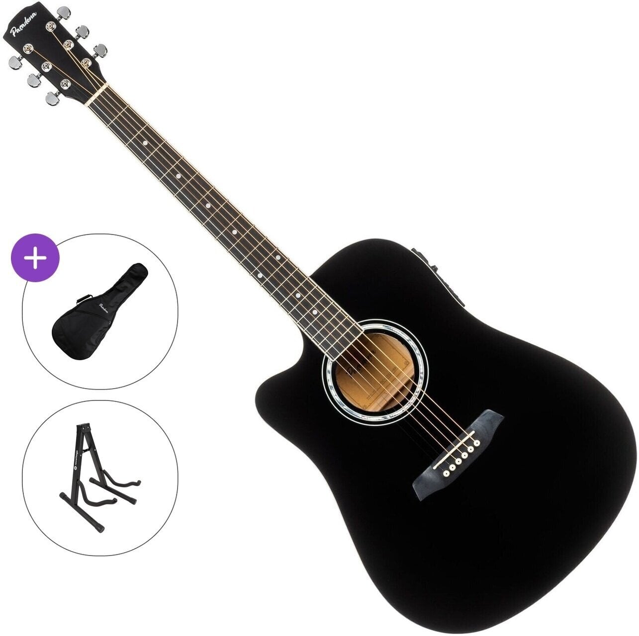 Dreadnought elektro-akoestische gitaar Pasadena PDC-10LE Standard SET Black Dreadnought elektro-akoestische gitaar