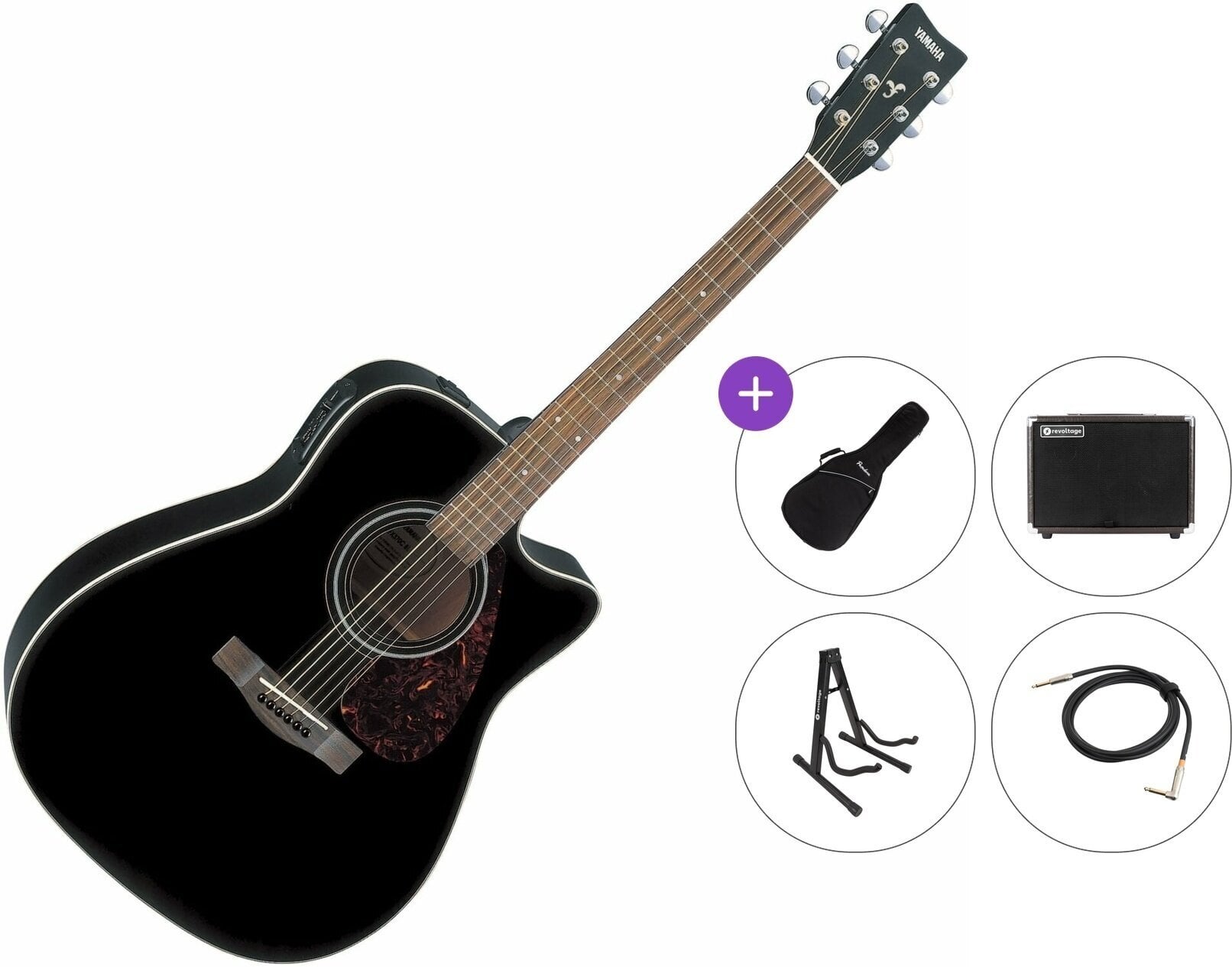Chitarra Semiacustica Dreadnought Yamaha FX370C Premium SET Black Chitarra Semiacustica Dreadnought