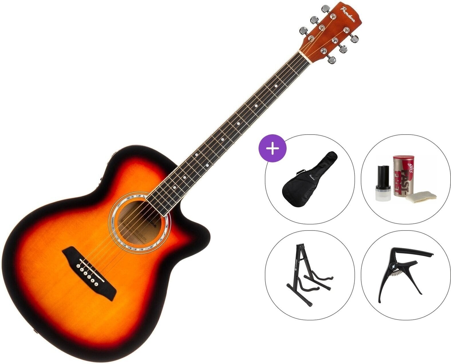elektroakustinė gitara Pasadena PGC-10E Premium SET Vintage Sunburst elektroakustinė gitara