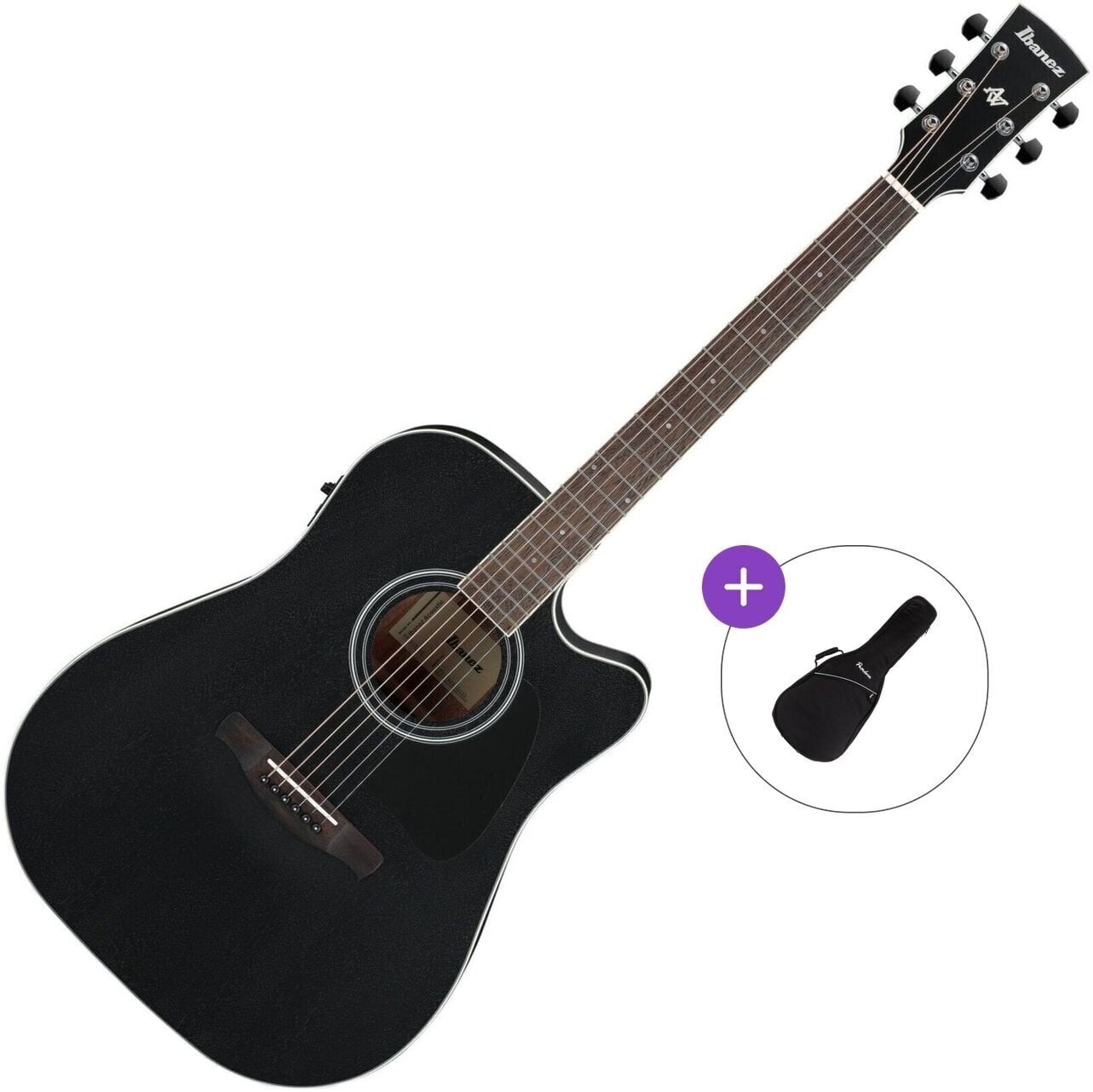 Dreadnought elektro-akoestische gitaar Ibanez AW84CE-WK Basic SET Weathered Black Open Pore Dreadnought elektro-akoestische gitaar