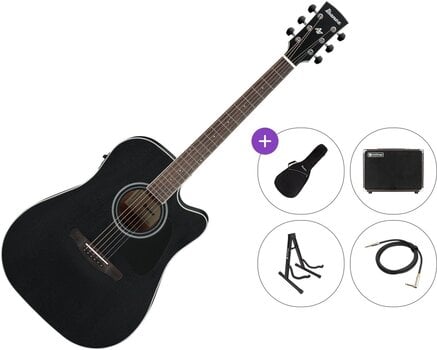 Dreadnought elektro-akoestische gitaar Ibanez AW84CE-WK Premium SET Weathered Black Open Pore Dreadnought elektro-akoestische gitaar - 1
