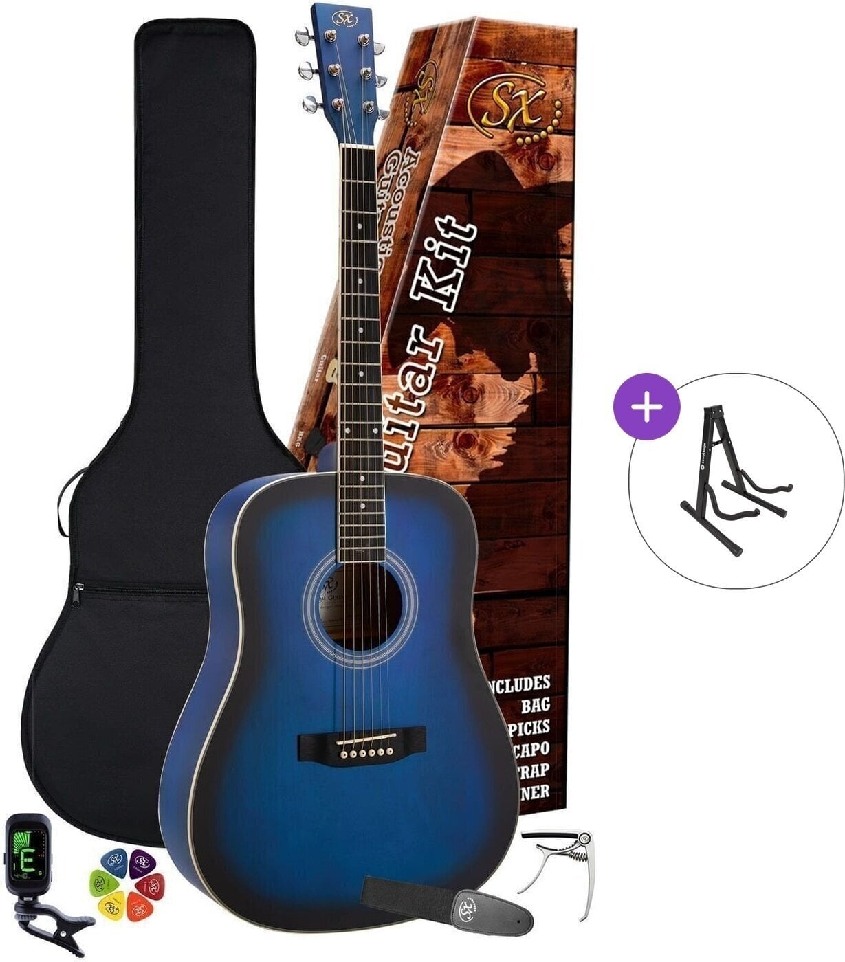 Dreadnought Guitar SX SD104KBUS Basic SET Blue Sunburst Dreadnought Guitar
