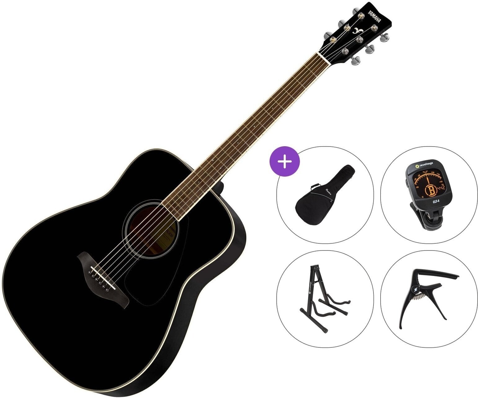 Dreadnought Guitar Yamaha FG820 BL II Premium SET Black Dreadnought Guitar