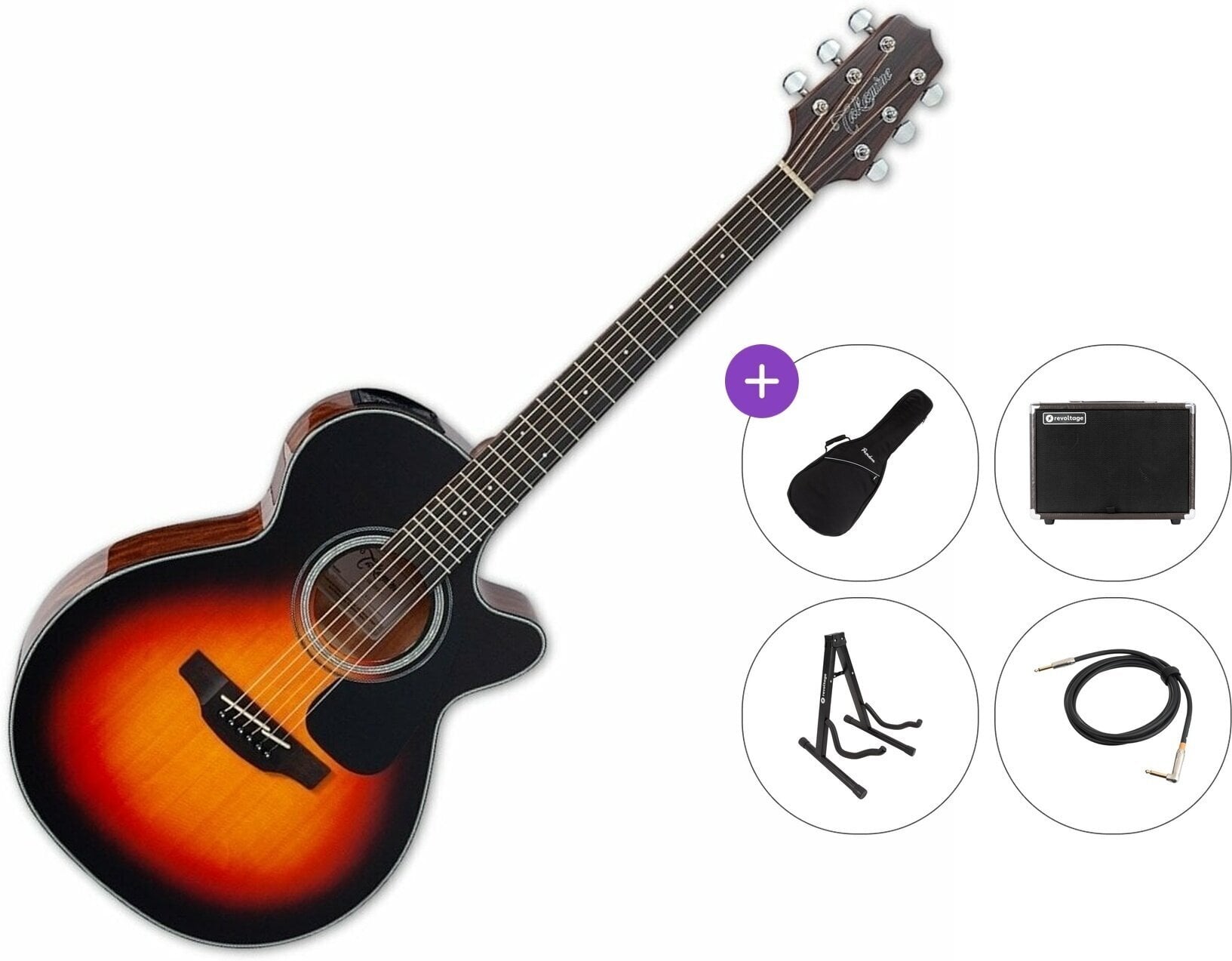 Elektroakustinen kitara Takamine GF30CE-BSB Premium SET Brown Sunburst Elektroakustinen kitara