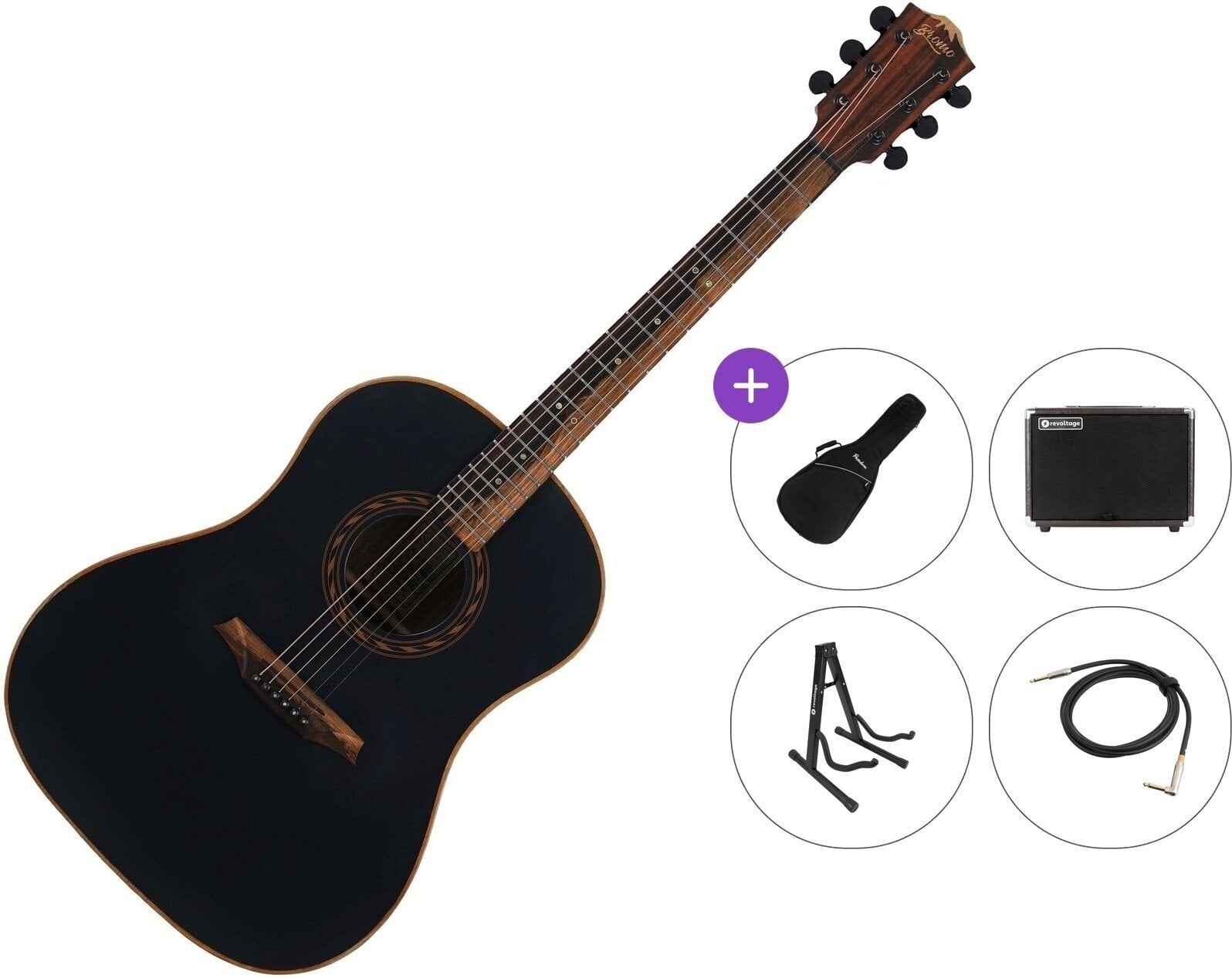 Dreadnought Elektro-Akustikgitarren Bromo BAT9MEBK Premium SET Black Dreadnought Elektro-Akustikgitarren