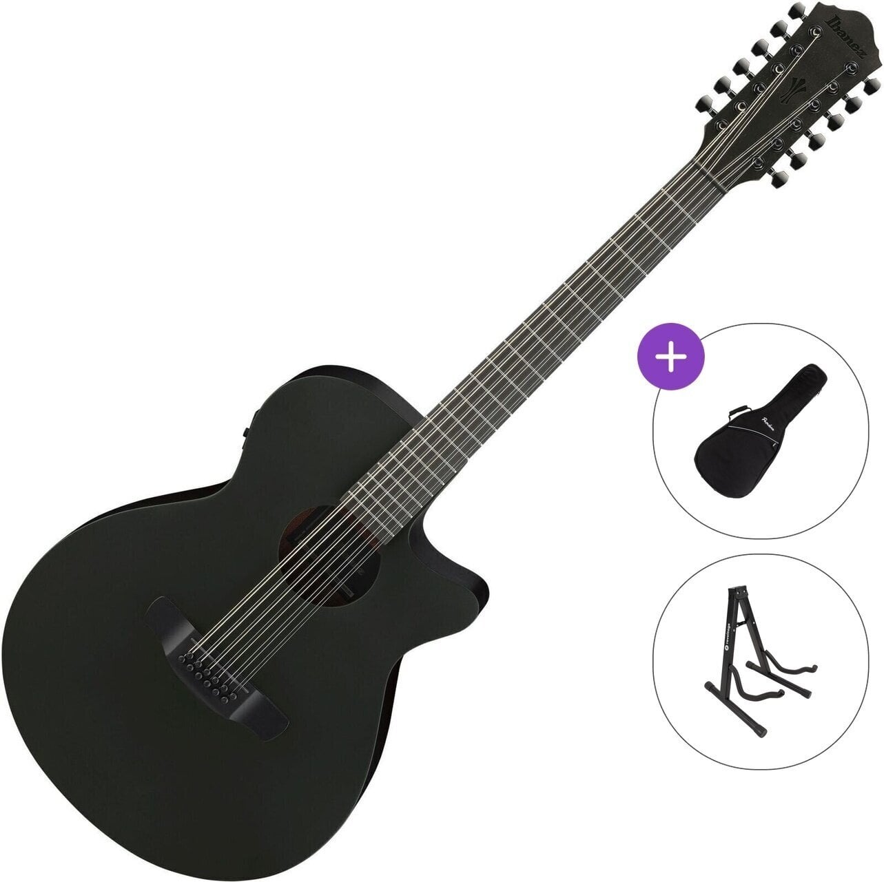 Guitarra eletroacústica de 12 cordas Ibanez AEG1221-BOT Standard SET Black Out Guitarra eletroacústica de 12 cordas