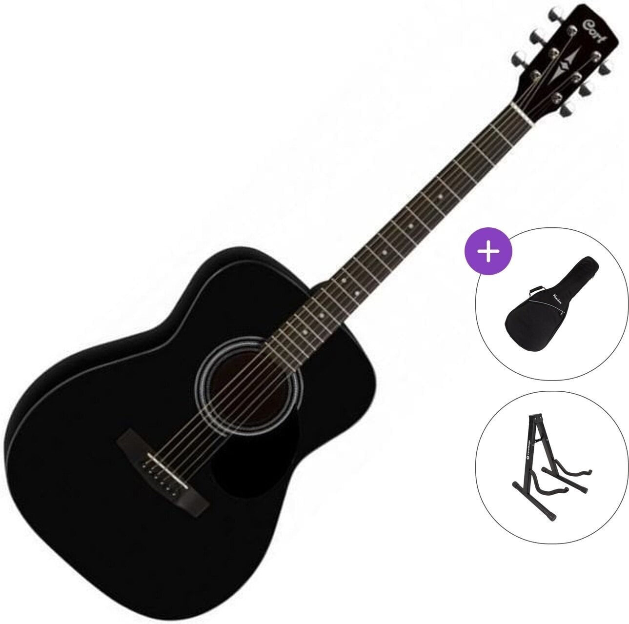 Jumbo akoestische gitaar Cort AF510 Standard SET Black Satin Jumbo akoestische gitaar
