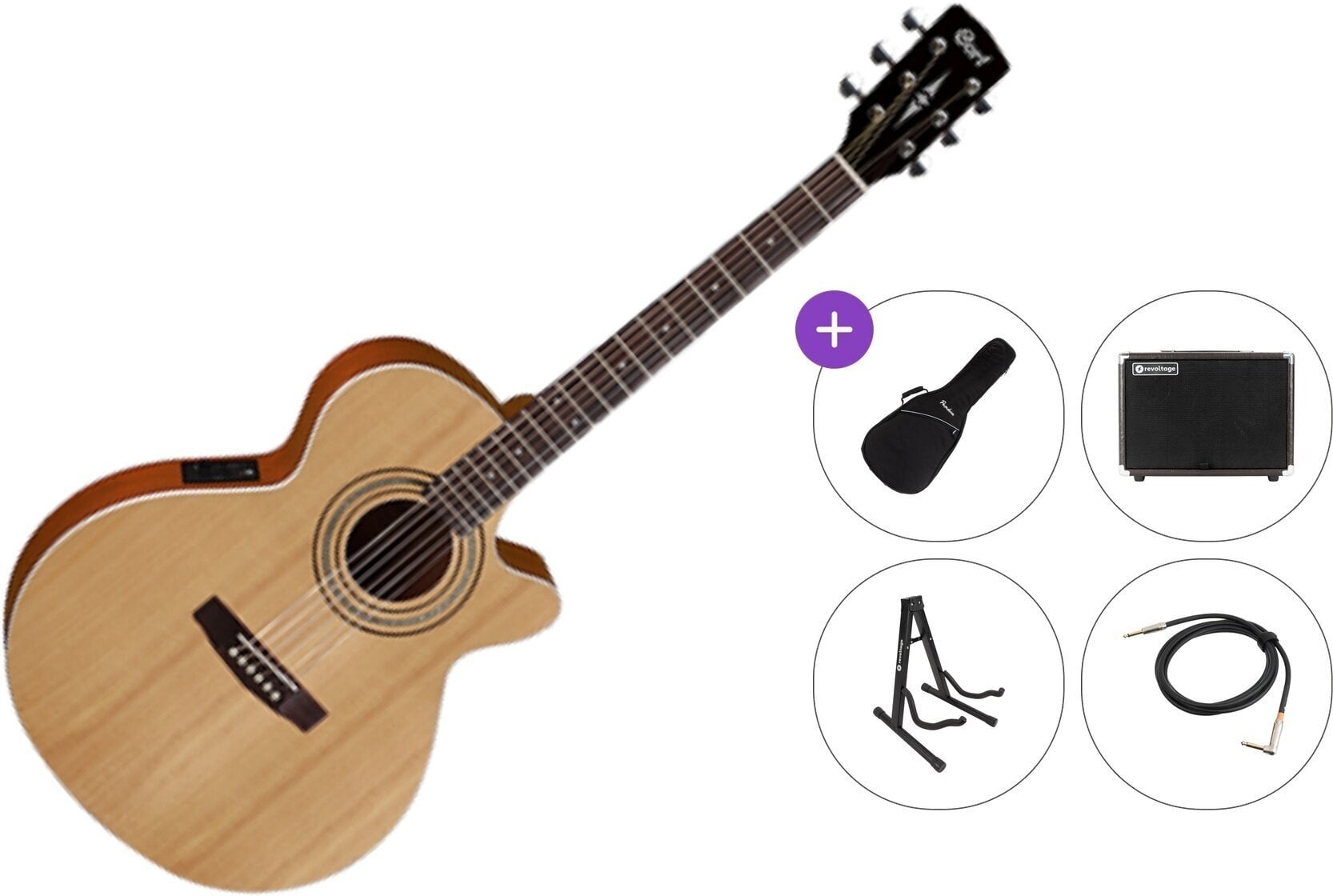 Chitarra Semiacustica Jumbo Cort SFX-ME Premium SET Open Pore Natural Chitarra Semiacustica Jumbo