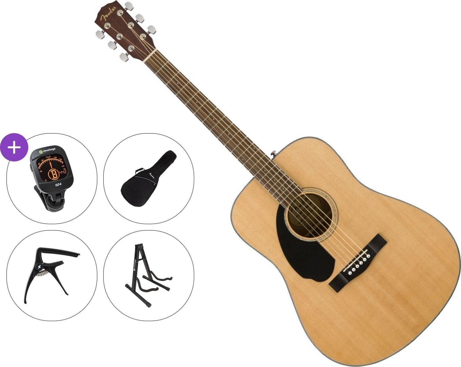Dreadnought kitarr Fender CD-60S WN LH Premium SET Natural Dreadnought kitarr