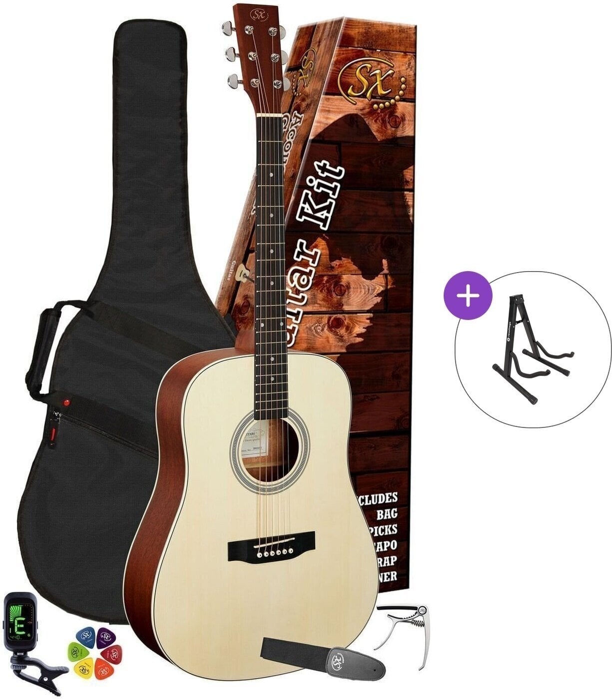 Akustikgitarre SX SD304K Basic SET Natural Matte Akustikgitarre