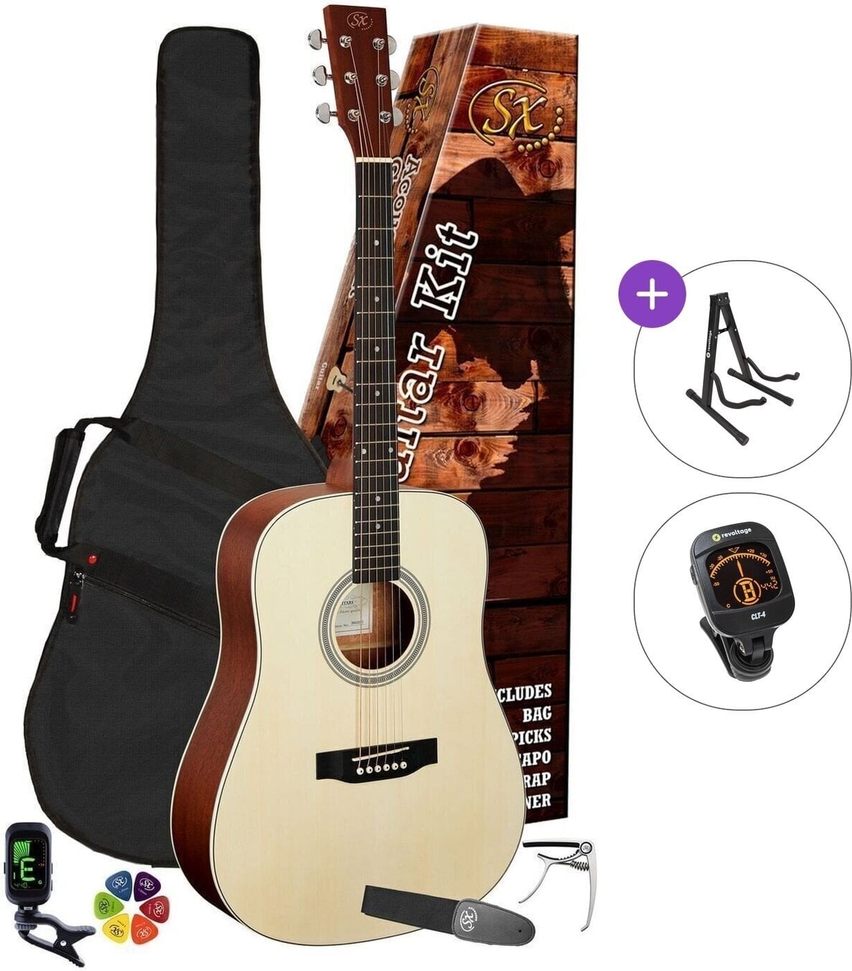 Akustikgitarre SX SD304K Standard SET Natural Matte Akustikgitarre