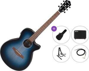 Elektroakustická gitara Jumbo Ibanez AEG50-IBH Premium SET Indigo Blue Burst Elektroakustická gitara Jumbo