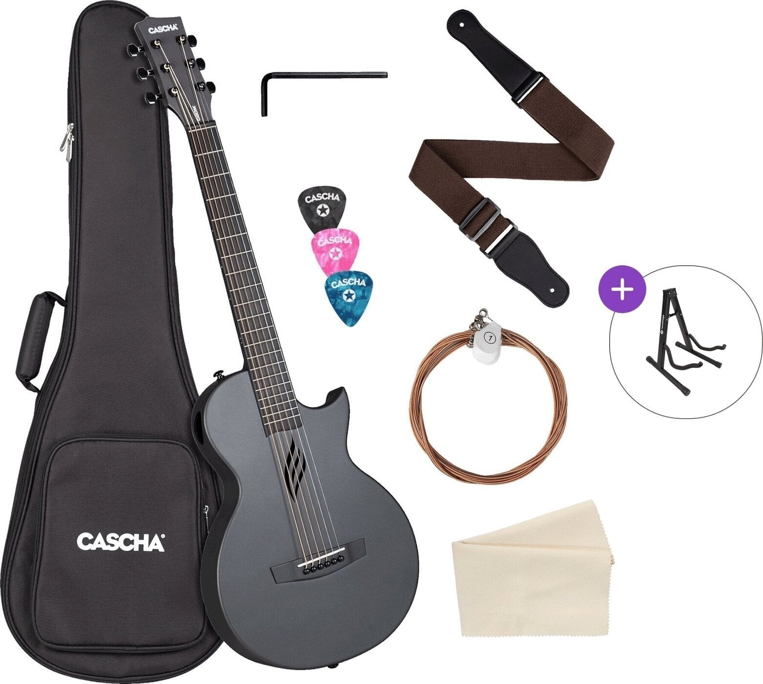 Akustična gitara Cascha Carbon Fibre Acoustic Guitar Basic SET Black Matte Akustična gitara