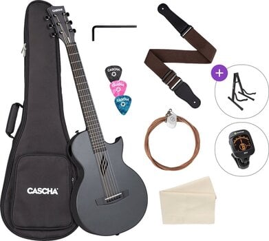 Folk Guitar Cascha Carbon Fibre Acoustic Guitar Standard SET Black Matte Folk Guitar - 1