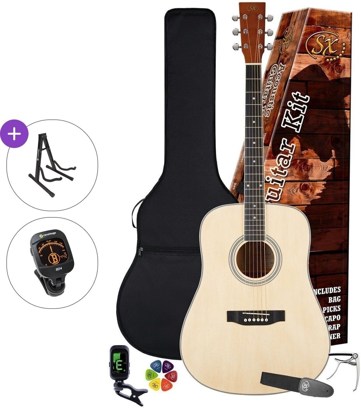 Dreadnought-kitara SX SD104LK Standard SET Natural Dreadnought-kitara