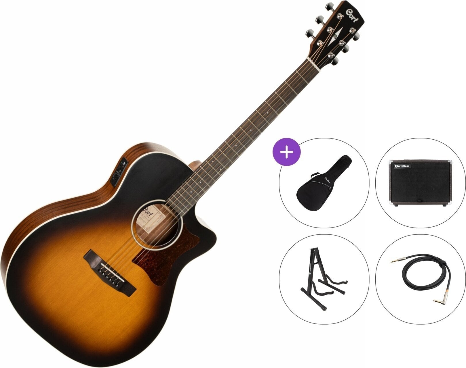 elektroakustinė gitara Cort GA1E Premium SET Open Pore Sunburst elektroakustinė gitara