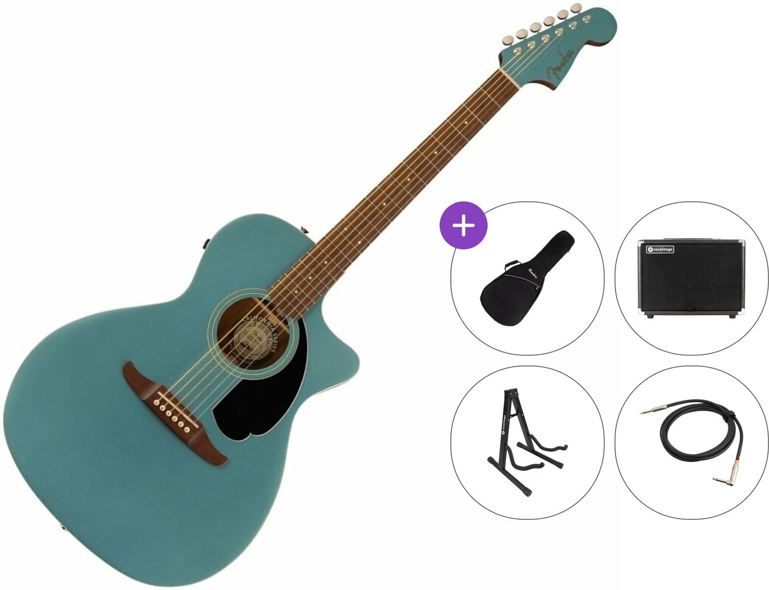 Chitarra Semiacustica Jumbo Fender Newporter Player Premium SET Tidepool Chitarra Semiacustica Jumbo