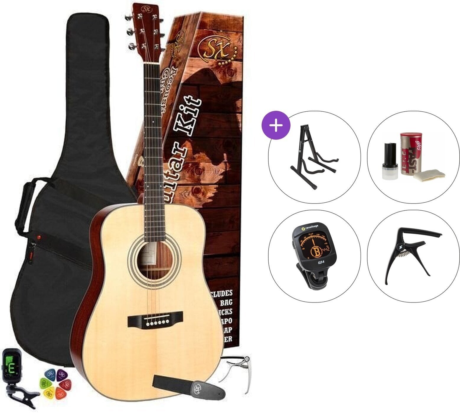 Ακουστική Κιθάρα SX SD704K Premium SET Natural Ακουστική Κιθάρα