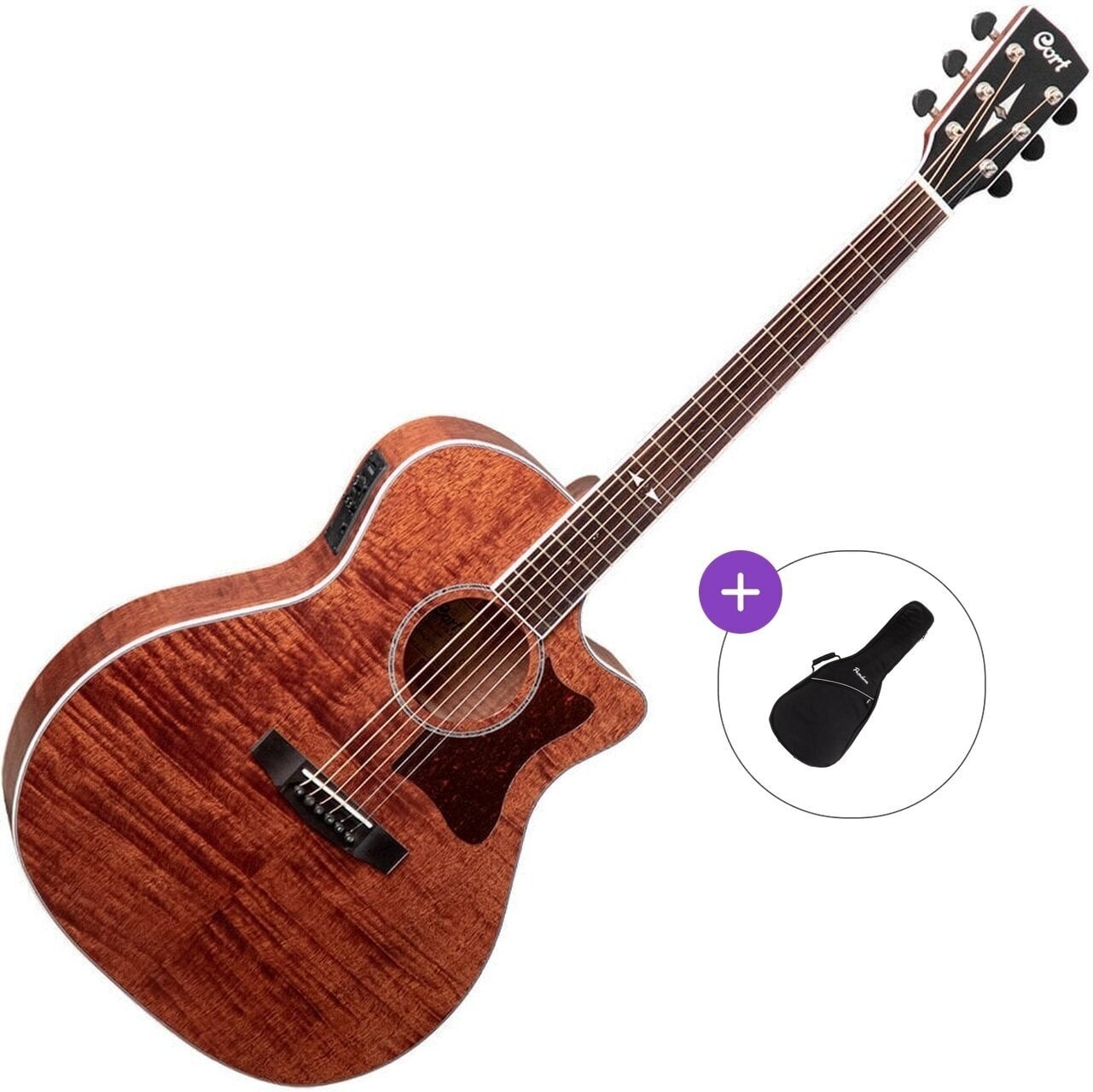Jumbo Elektro-Akustikgitarren Cort GA5F-FMH Basic SET Open Pore Natural Jumbo Elektro-Akustikgitarren