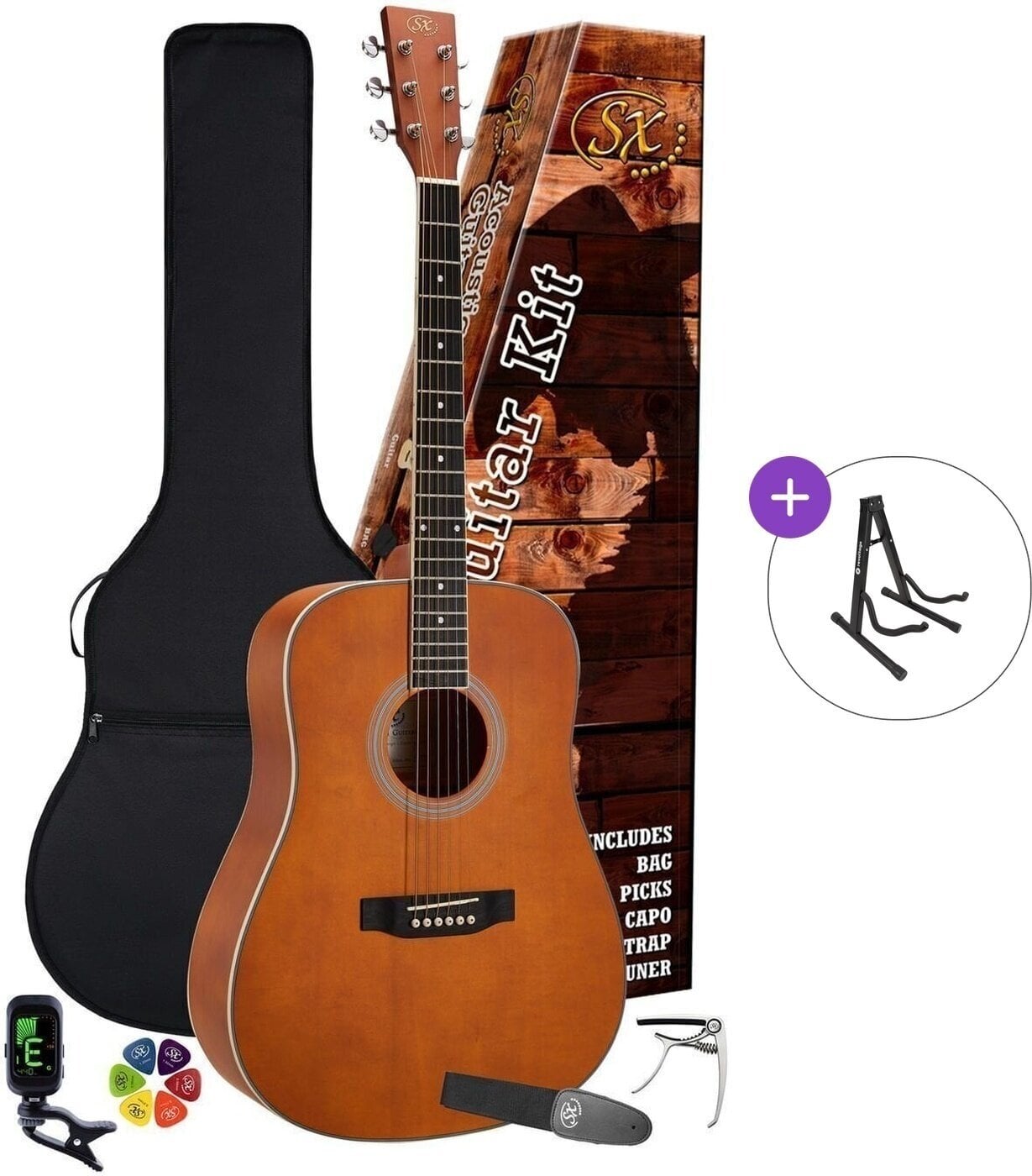 Dreadnought-kitara SX SD104KBR Basic SET Brown Dreadnought-kitara