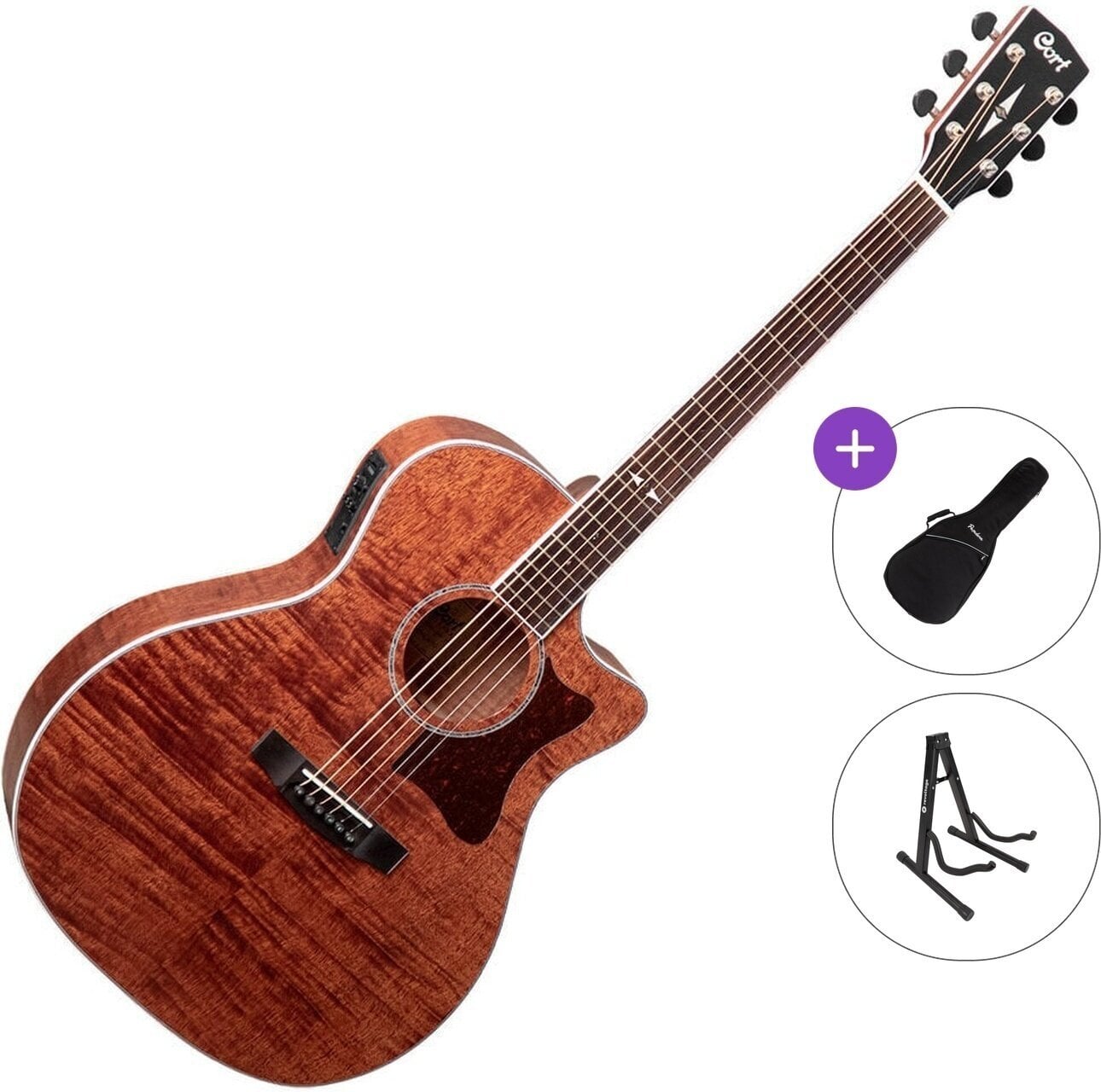 Jumbo Elektro-Akustikgitarren Cort GA5F-FMH Standard SET Open Pore Natural Jumbo Elektro-Akustikgitarren